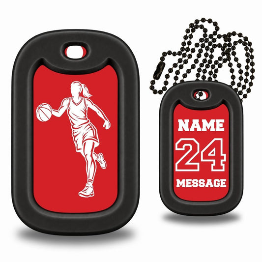 Female Basketball Player Dog Tag - Personalized Basketball Necklace