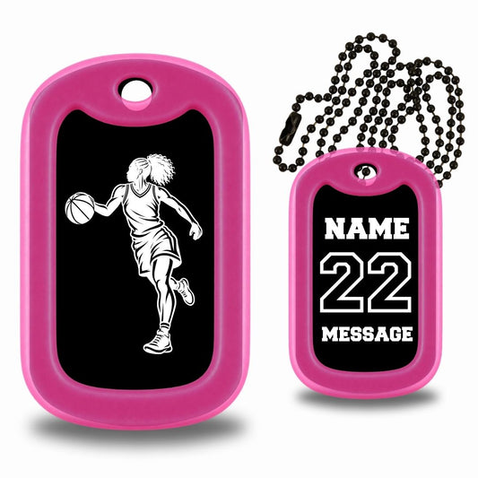 Girls Basketball Player Dog Tag - Personalized Basketball Necklace