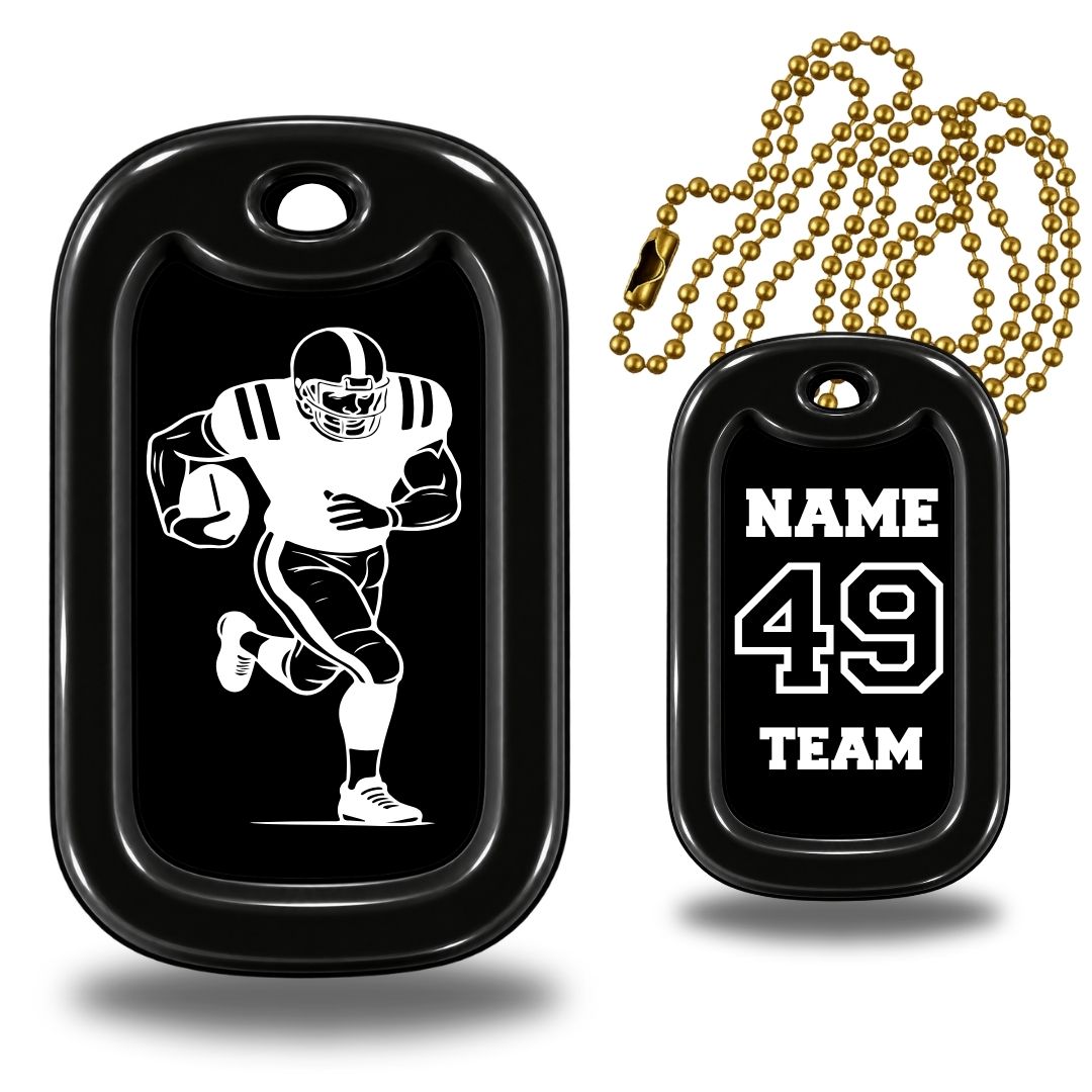 Football Player Dog Tag Necklace – Personalized