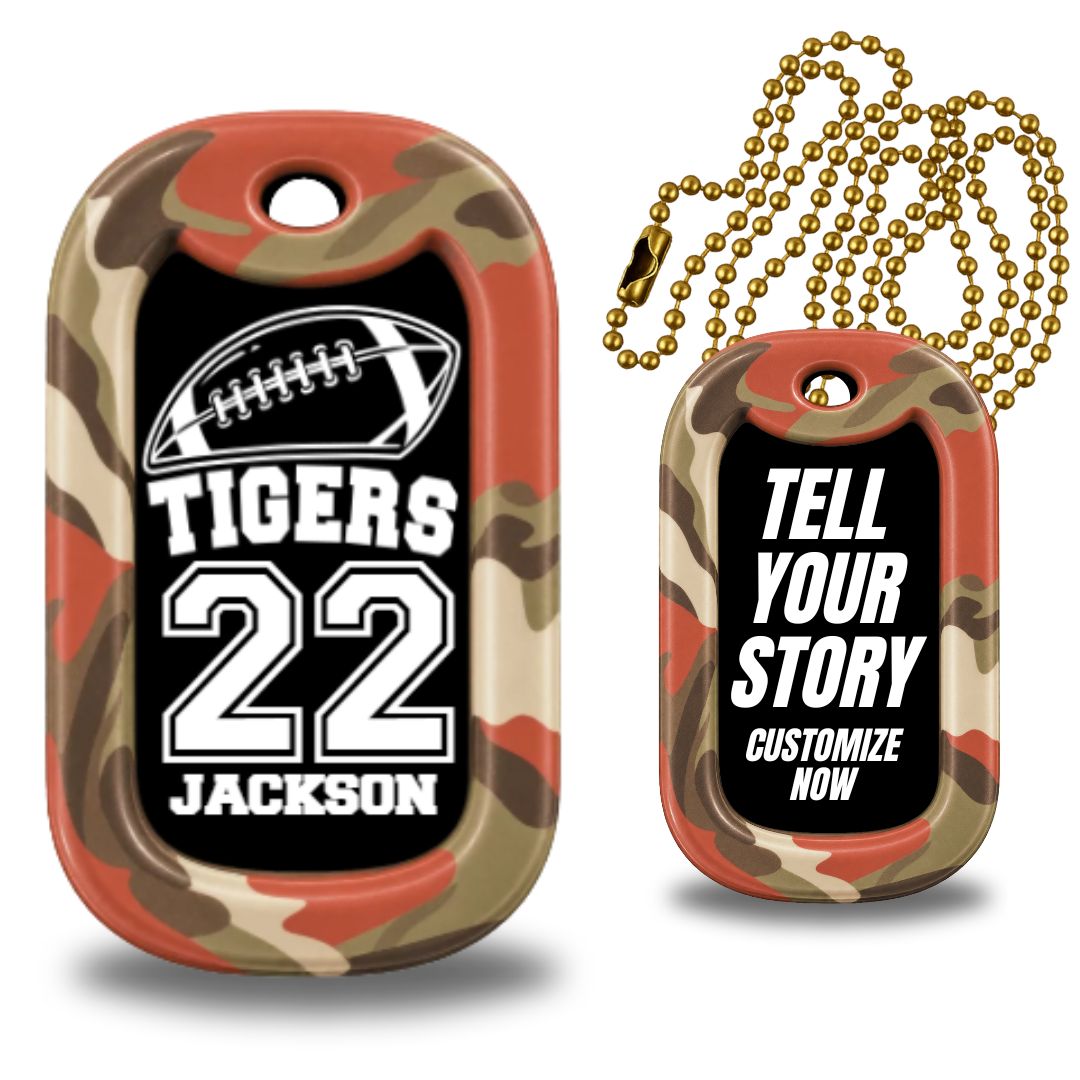 Personalized Football Dog Tag Necklace – Team Name & Number