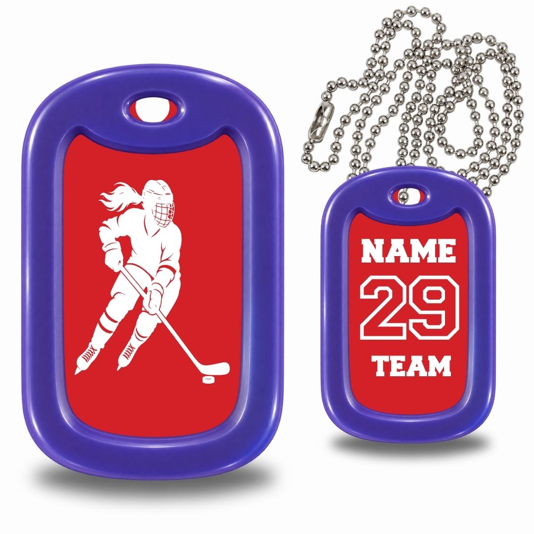 Female Hockey Player Dog Tag Necklace – Personalized