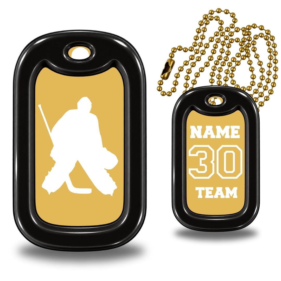 Hockey Goalie Silhouette Dog Tag Necklace – Personalized