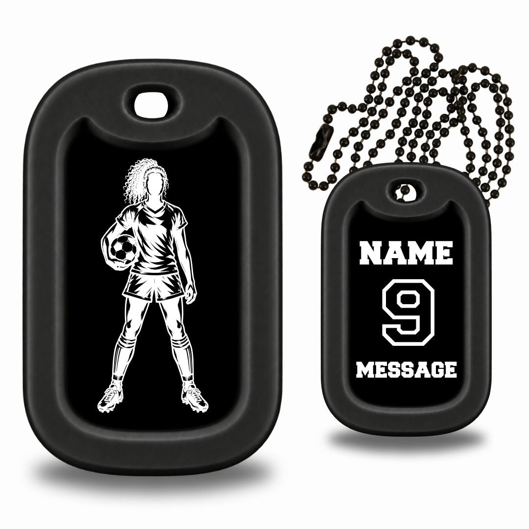 Female Soccer Player Dog Tag Necklace – Personalized
