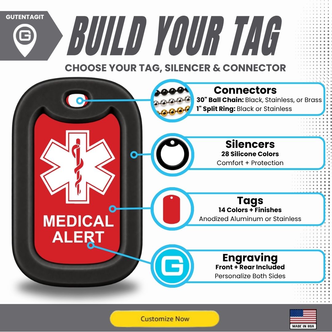 Medical Alert Dog Tag Necklace - Personalized