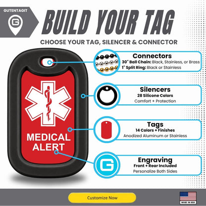 Medical Alert Dog Tag Necklace - Personalized
