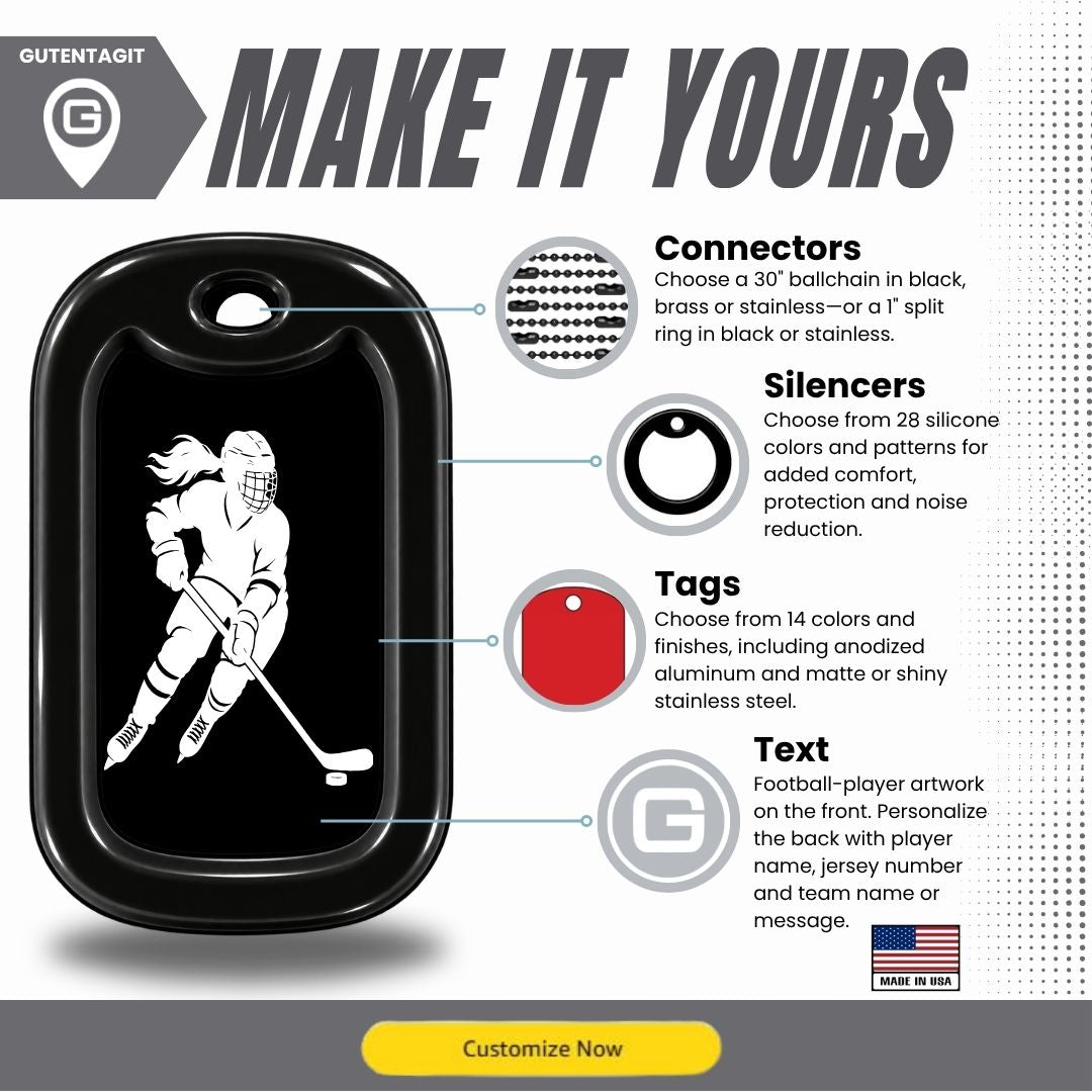 Female Hockey Player Dog Tag Necklace – Personalized