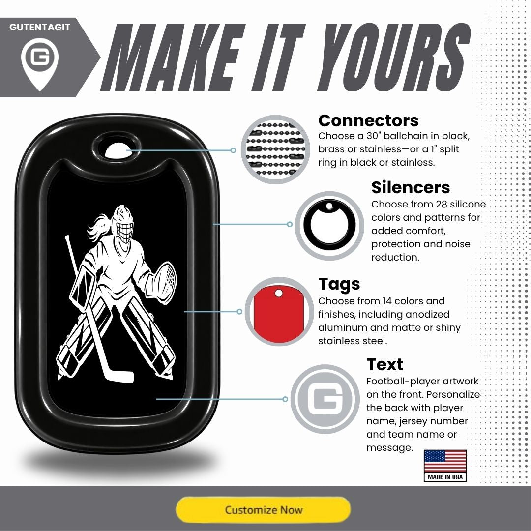 Hockey Goalie Dog Tag Necklace – Personalized
