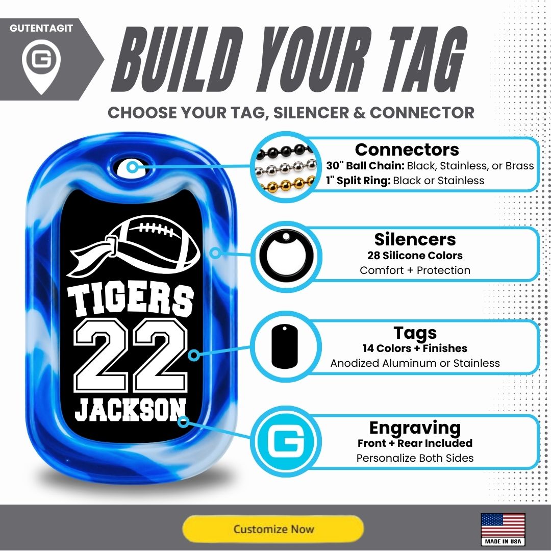 Flag Football Team Name & Number Dog Tag Necklace – Personalized