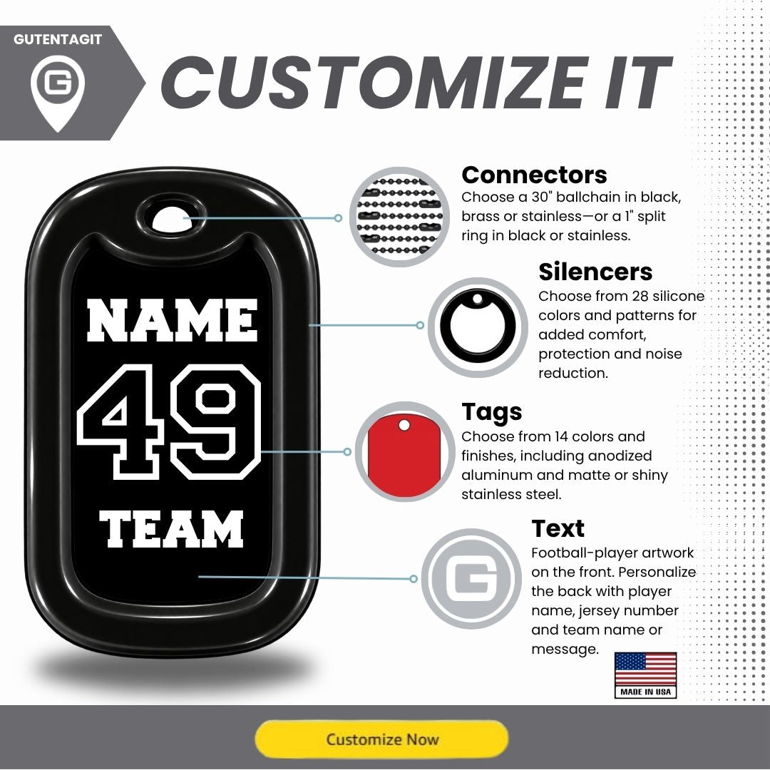 Football Player Dog Tag Necklace – Personalized