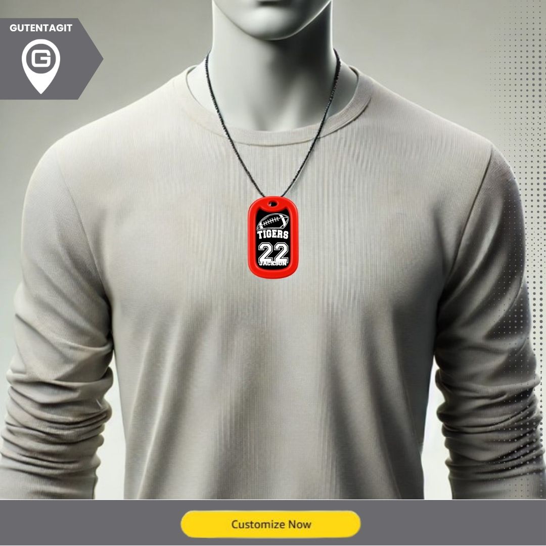 Personalized Football Dog Tag Necklace – Team Name & Number