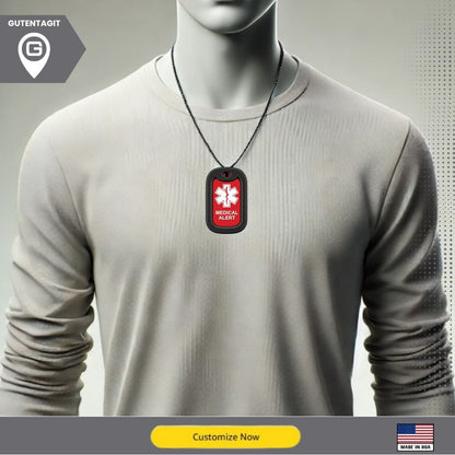Medical Alert Dog Tag Necklace - Personalized