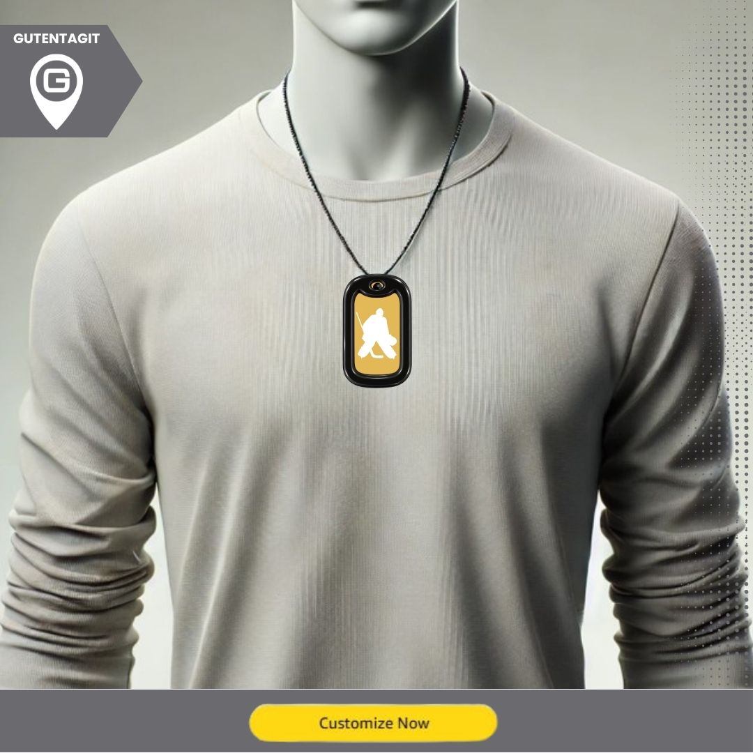 Hockey Goalie Silhouette Dog Tag Necklace – Personalized