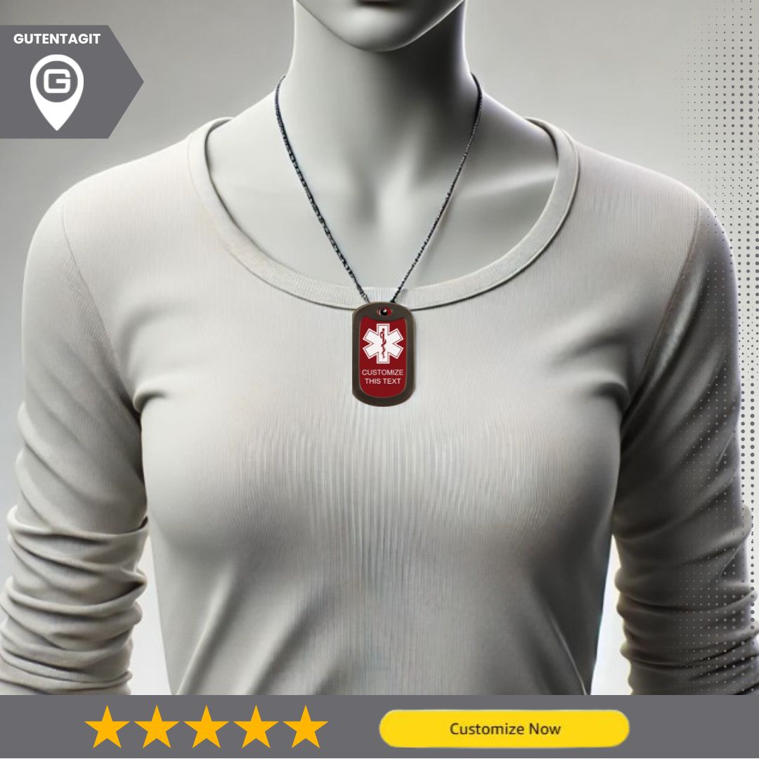 Medical Alert Dog Tag Necklace - Personalized