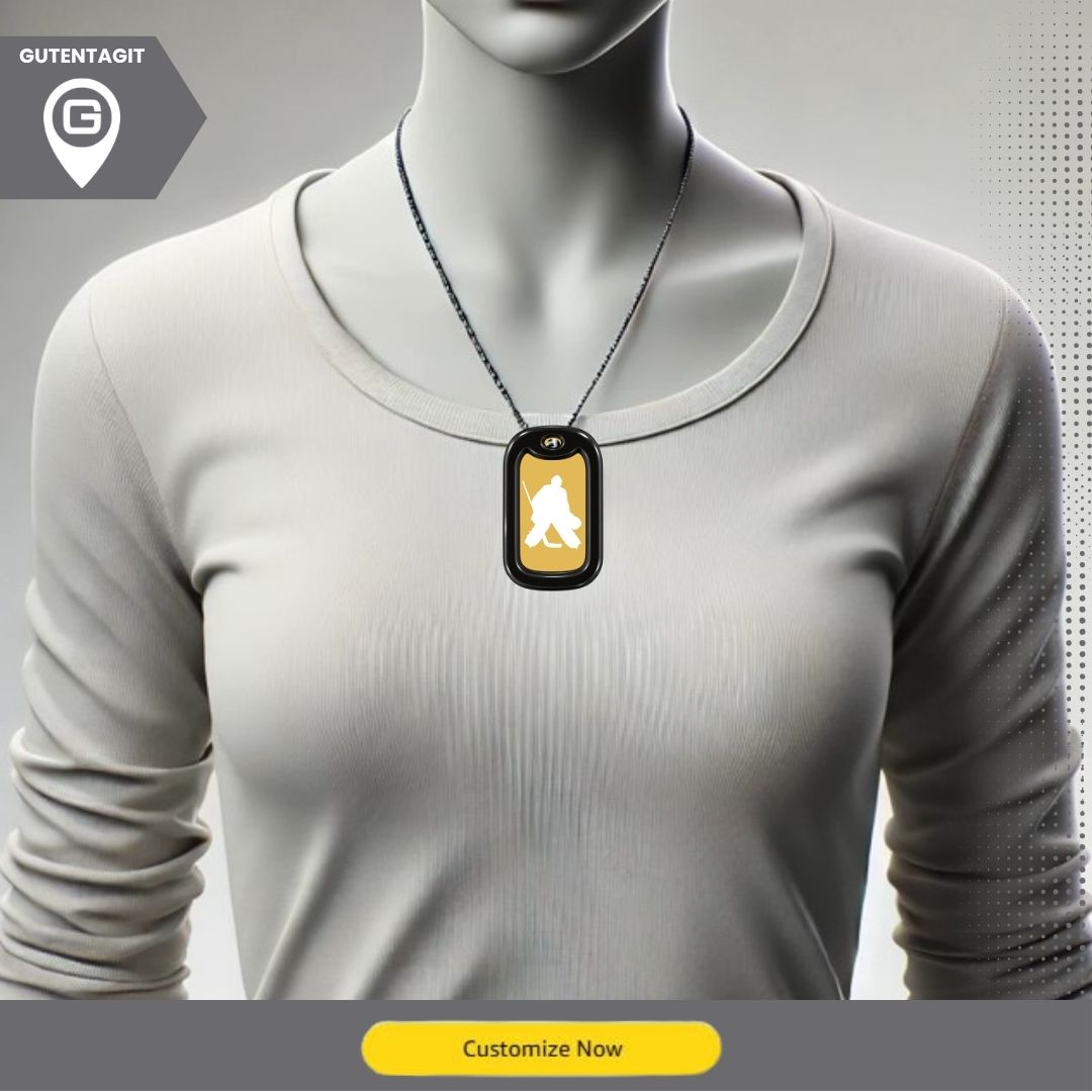 Hockey Goalie Silhouette Dog Tag Necklace – Personalized
