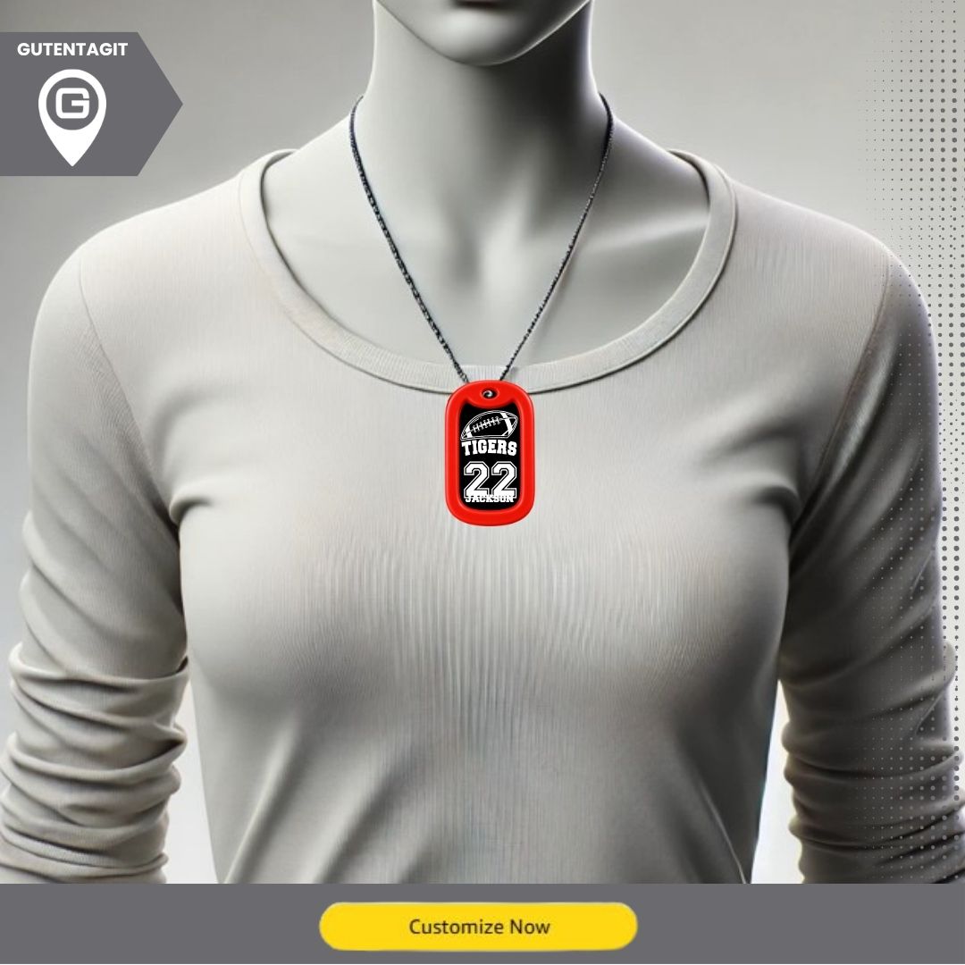 Personalized Football Dog Tag Necklace – Team Name & Number