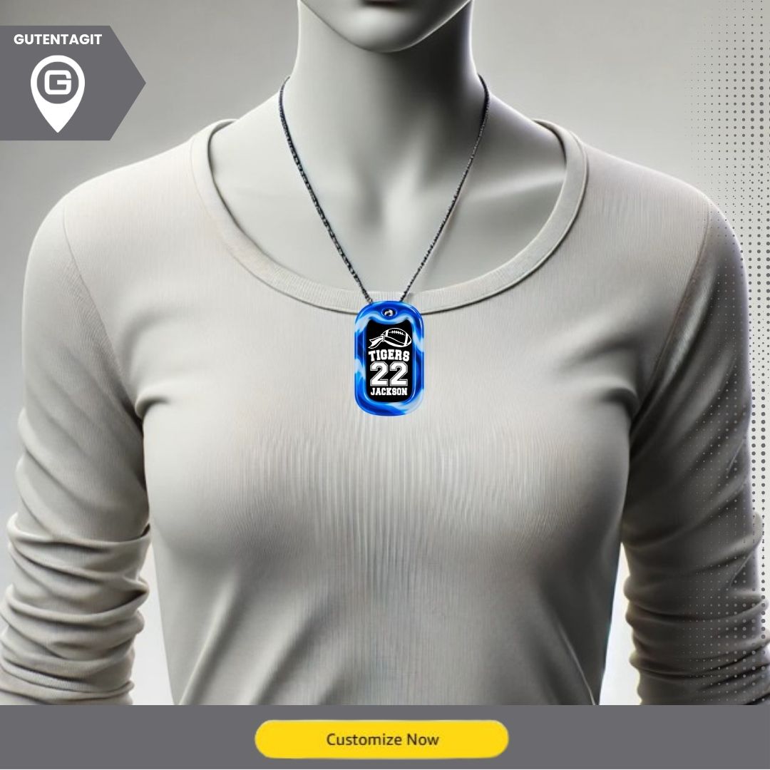 Flag Football Team Name & Number Dog Tag Necklace – Personalized