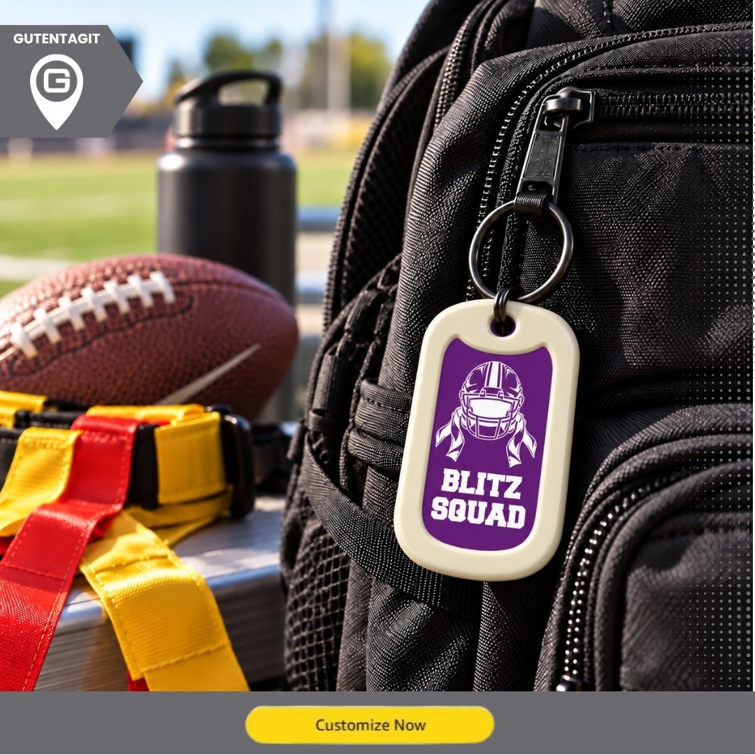 Flag Football Helmet Dog Tag Necklace – Personalized