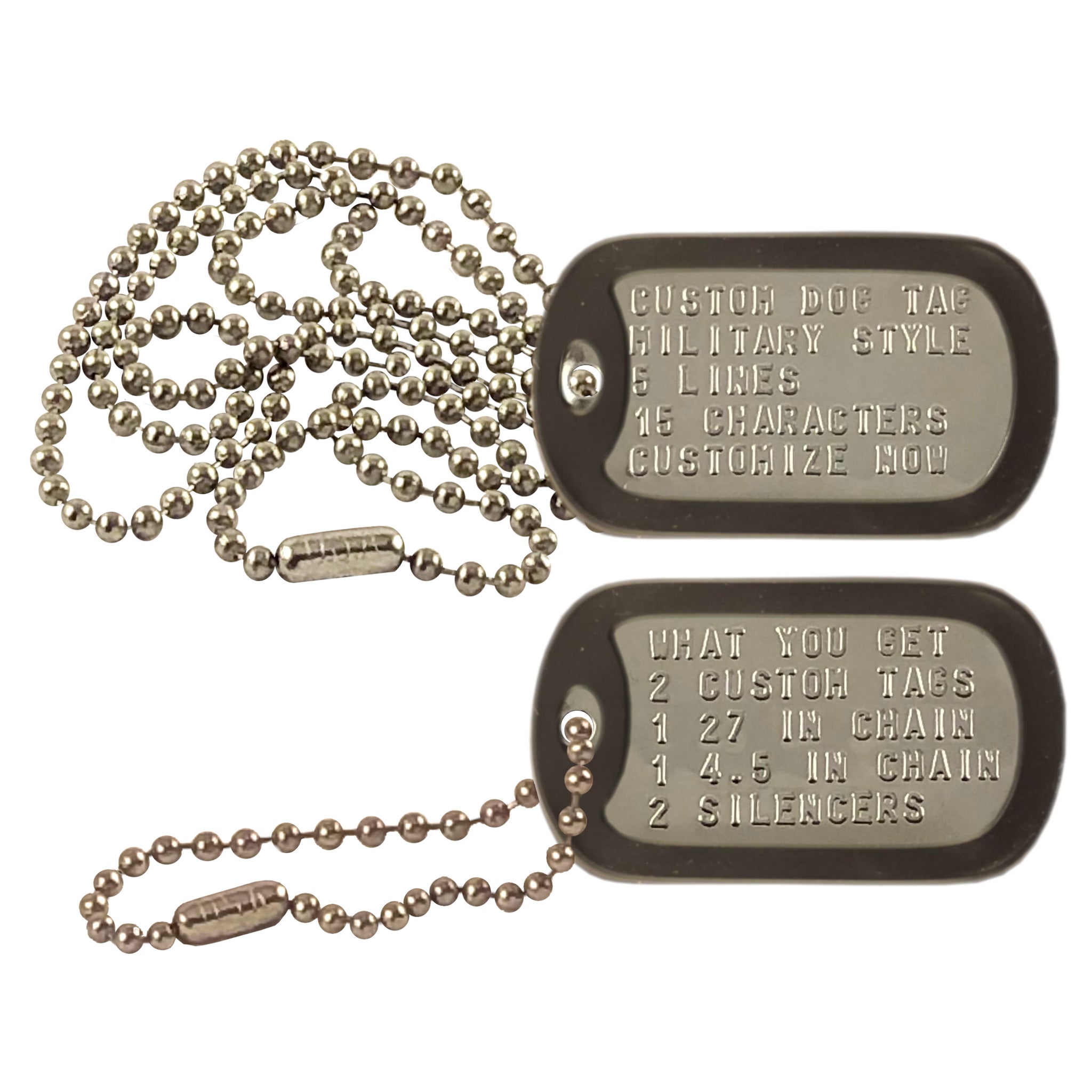 Embossed Military Dog Tag Necklace Set in Stainless Steel