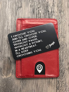 Love Wallet Card - Personalized metal wallet card with text, photo, and even your own handwritten message.